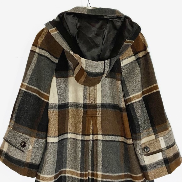 Elevenses Womens Wool blend Plaid Brown and Black Pea Coat Anthropologie size S - Picture 5 of 11